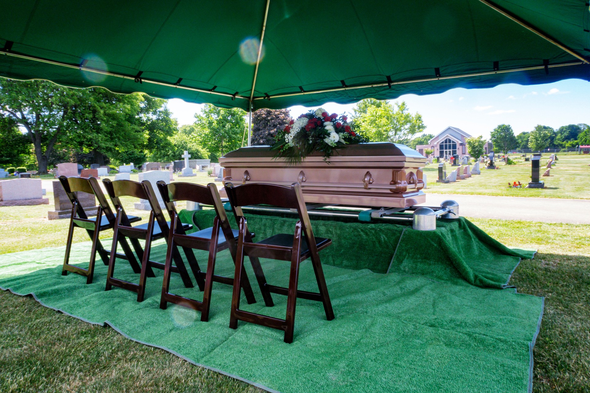 Cemetery Casket Waiting For Memorial Funeral Service